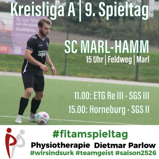 #senioren #meisterschaft #fitamspieltag #auswärts 

Unsere Seniorenteams müssen heute alle auswärts ran ⚽️🍀 - und die ersten Punkte sind schon eingefahren 💪

Unsere Erste spielt um 15 Uhr beim @scmarlhamm . Die Marler stehen derzeit mit einem Punkt weniger auf Platz 6. Im letzten Jahr gewannen unsere Jungs durch einen Doppelpack 🔥 in der Nachspielzeit mit 2:1. 👍

Unsere Zweite spielt zeitgleich beim @sghorneburg . Die Horneburger stehen derzeit mit 7 Punkten auf Platz 13 und holten alle Punkte aus den letzten vier Spielen, die man aufgrund des Brandes allesamt auswärts bestritt 🤷‍♂️ Das letzte Spiel in Horneburg gab es im Mörz 2019 - damals ein 4:5 🥹

Schon un 11 Uhr spielte unsere Dritte bei der @etg_fussballabteilung III und holten mit einem 4:1 (2:1)-Erfolg den dritten Saisonsieg 👏👏👏

Hoffen wir dass Erste & Zweite noch weitere Punkte folgen lassen 🍀🙏

#wirsindsurk #teamgeist #zusammenhalt